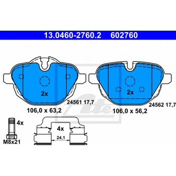 Sada brzdových platničiek, vždy 4 kusy v sade ATE 13.0460-2760.2 (13046027602)