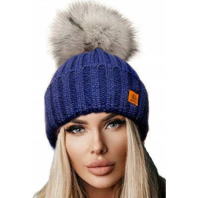 Fashionweek dámská zimní čepice s bambulí flísová podšívka Jenot Woolk Rita Modrá