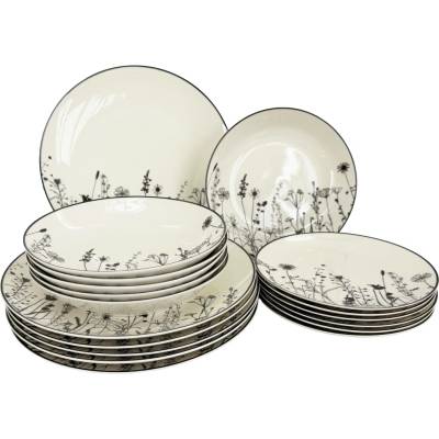 by inspire sada porcelánových talířů Linea Garden černý dekor 18 ks