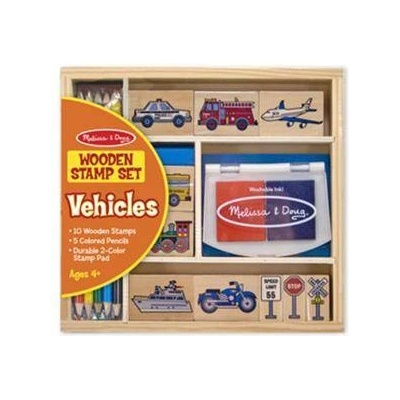 Melissa & Doug Детски дървени печати дървени с превозни средства, 12409 Melissa and Doug, 000772124096