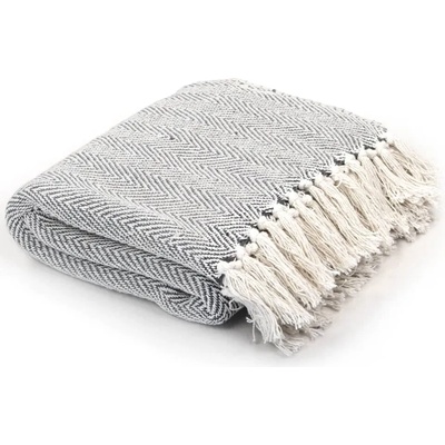 vidaXL Декоративно одеяло, памук, рибена кост, 160x210 см, сиво (245319)