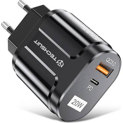 Techsuit Зарядно устройство Priza USB-A, QC 3.0, USB-C, 20W - Premium (CHPD038) - Черно