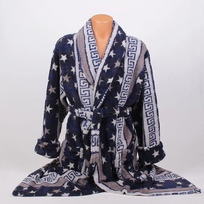 Мъжки макси халат от софт в тъмносиньо със звезди и орнаменти