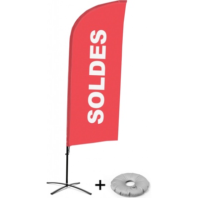 Jansen Display Kompletní sada reklamní vlajky ve tvaru křídla, Sleva, červená, francouzština Křížová Základna, 1273 x 3030 mm