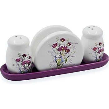 СОЛНИЦА 2 БР. И САЛФЕТНИК С ПОСТАВКА 22/6.5/8.5СМ. ЦВЕТЯ (s5007-3)