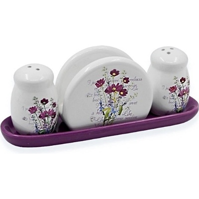 СОЛНИЦА 2 БР. И САЛФЕТНИК С ПОСТАВКА 22/6.5/8.5СМ. ЦВЕТЯ (s5007-3)