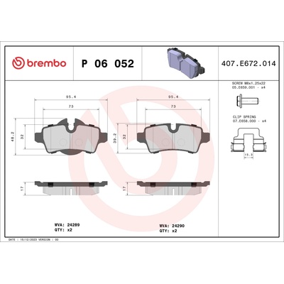 Sada brzdových platničiek, vždy 4 kusy v sade BREMBO P 06 052 (P06052)