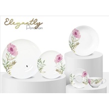 HOME ELEMENTS Porcelánová súprava tanierov Ružový mak 18 ks