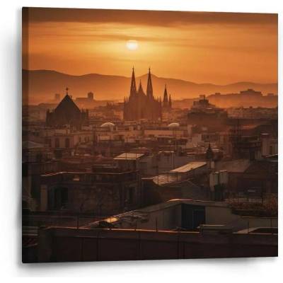 Sablio Obraz Barcelona Night Skyline - 50x50 cm
