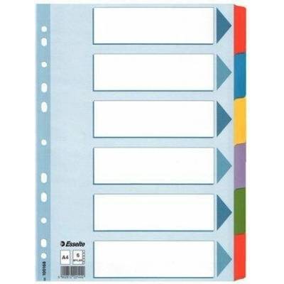 Zesílené rejstříky "Mylar", mix barev, karton, A4, 6 dílů, ESSELTE