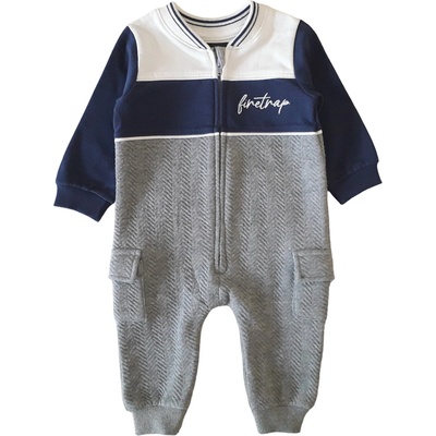 Firetrap boy cut & sew quilted Dungaree with zipper & pockets - Grey/Blue