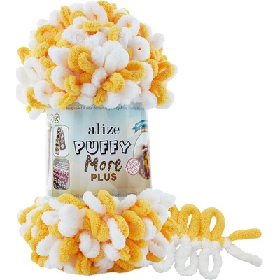 Alize příze Puffy More Plus 8002 žlutá a bílá