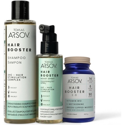 Tomas Arsov Hair Booster kúra pro intenzivní růst vlasů šampon 250 ml + vlasové sérum 110 ml + doplněk stravy pro podporu růstu vlasů 90 kapslí