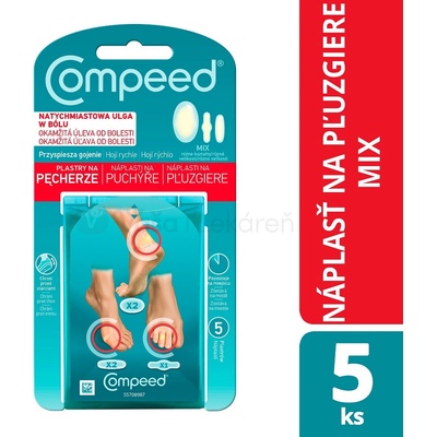 Compeed NÁPLASŤ na pľuzgiere MIX 2x stredná na päty + 2x malá + 1x malá na prsty 5 ks