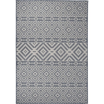 vidaXL Градински плоскотъкан килим, 160x230 см, сини шевици (340839)