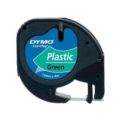 Dymo originál páska do tlačiarne štítkov, Dymo, 91204, S0721640, čierny tlač/zelený podklad, 4m, 12mm, LetraTag plastová páska