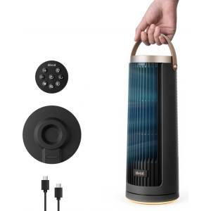 Levoit compact tower fan battery DC motor indoor/outdoor - quiet from 20dB fan - 7m/s cooling table fan - 5 levels/90° oscillation/12 hour timer/remote control - portable, 33 cm, graphite gray - LTF-F132BL-A