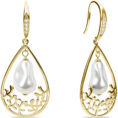 Spark stříbrné pozlacené bílé perlové Caresse KWFG584312W White Pearl