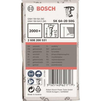 BOSCH Klince so zápustnou hlavou SK64 20G 50 mm, pozinkovaný 2.608.200.531