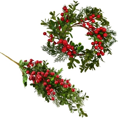 BerryHome Věnec a větev zdobený borůvčím a bezinkami, O 30, délka 70 cm