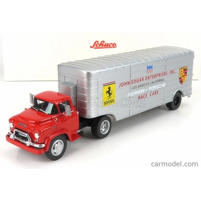 Schuco GMC Truck Car Transporter Team John Edgard Enterprises Inc. Los Angeles California Ferrari Porsche Race Cars 1950 Červená Stříbrná 1:43