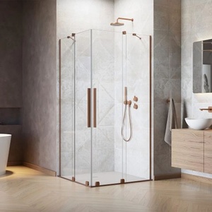 Radaway Квадратна душ кабина с плъзгащи врати Radaway Furo KDD, 90x90 см, профил четкана мед (10105090-93-01L+10105090-93-01R)