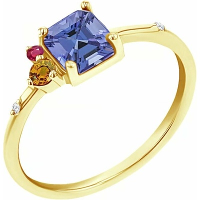 Eppi Rozvodový prsten s asscher tanzanitem padparadscha safírem rubínem a diamantem Dennis R49947