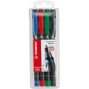STABILO Комплект маркери за алкохол, 1 мм, STABILO "OHPen M", 4 различни цвята 843/4 (843/4)