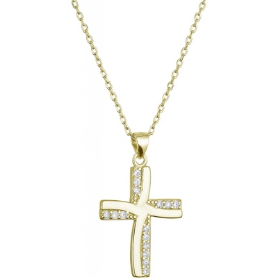 Pavona Pozlacený stříbrný náhrdelník kříž se zirkony 12135.1 crystal
