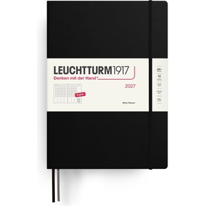 Leuchtturm1917 weekly planner 2027 A4+ (Master) - English, black, 315 x 225 mm, January-December (12 months), weekly overview with hourly grid 7: 00-22: 00 per column, hardcover, 100 g/m2 paper - 400307 (400307)