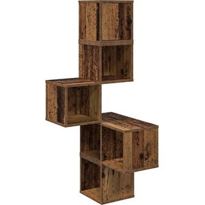 vidaXL Стенен ъглов рафт Старо дърво 48 x 48 x 120 см (8012234)