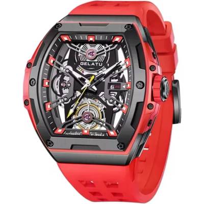 Gelatu Мъжки часовник GELATU Sport Mechanical, Автоматичен, Силиконова каишка, Червен (GELATU-6012-RED)