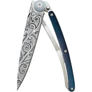DEEJO 1cb083 tattoo blue beech / Ултралеко джобно ножче с дръжка от оцветен бук (1cb083)