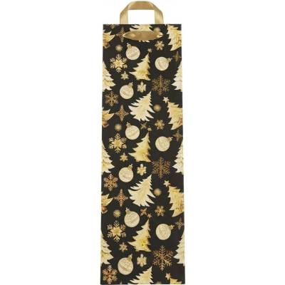 AGB2020104 Taška pap. darč. fľaša V37x12+10cm Golden christmas trees black
