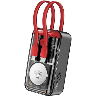 Promate Външна батерия ProMate MAVRIX 10000mAh Transparent Power bank w/ built-in USB-C and Lightning Cable, USB-C 33W PD, 3W Apple (6959144064703)