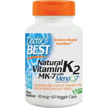Doctor's Best Natural Vitamin K2 with MK-7, 45 mcg, 60 капсули, Doctor's Best
