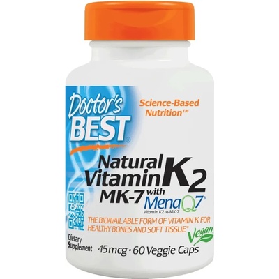 Doctor's Best Natural Vitamin K2 with MK-7, 45 mcg, 60 капсули, Doctor's Best