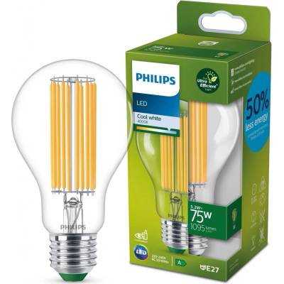 Philips 8719514435698 LED filamentová žiarovka 1x5,2W/75W E27 1535lm 4000K- číra, Ultra Efficient