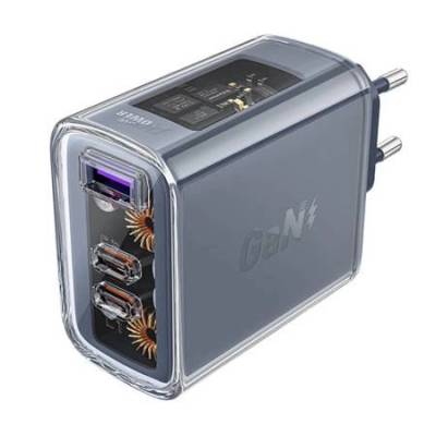 ACEFAST Мрежово зарядно устройство GaN, Acefast Exploration, 2 USB-C порта, 1 USB-A порт, PD65W, сиво (A45 Noble jade)