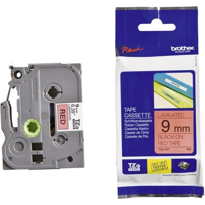 Brother TZE-421, černý tisk červený podklad 8 m x 9 mm – Zboží Mobilmania