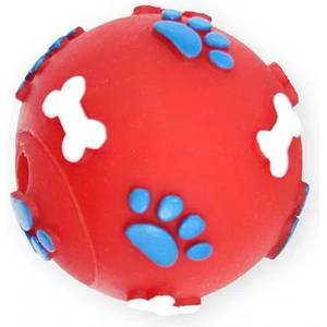 PET NOVA Винилова топка за кучета с костички и лапички, червена - 6см