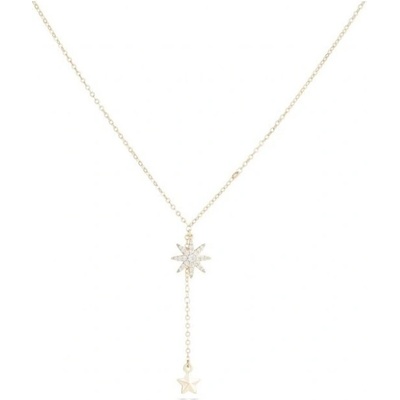 Biju Pozlacený řetízek 14k zlatem s přívěskem, ve tvaru písmene ypsilon a hvězdiček se zirkony 3001532