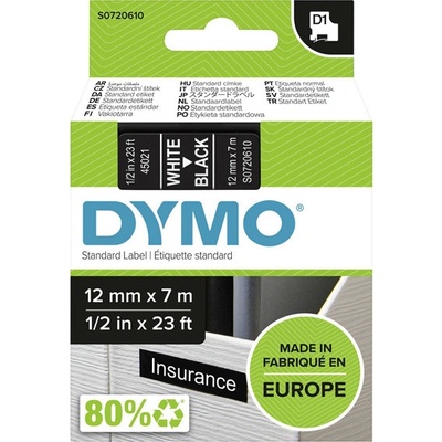 Dymo páska 45021, S0720610, biely tlač/čierny podklad, 7m, 12mm, D1