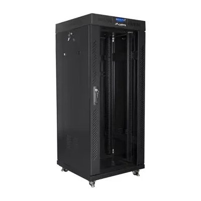 Lanberg Комуникационен шкаф, Lanberg rack cabinet 19" free-standing 27U / 600x600 self-assembly flat pack with glass door LCD, black (FF01-6627-12BL)