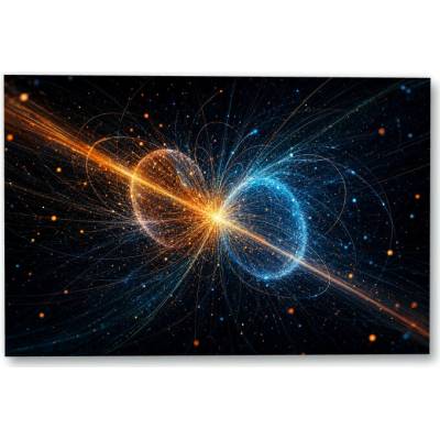 Plakát – Srážka částic v modré a oranžové Bez rámu Ano Bez rámu 135 × 90 cm