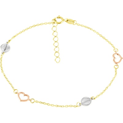 Gemmax Jewelry Řetízkový náramek ze žluto-bílo-růžového zlata Srdíčka GLBCN-19-02786