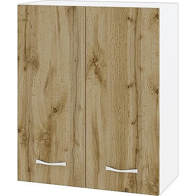 ИРИМ Горен шкаф с две врати и рафт Сити БДД-3 бяло гладко / дъб дакота 60 см