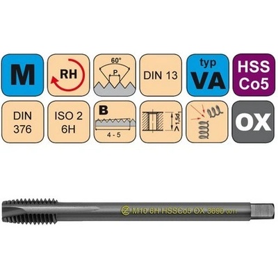 NÁSTROJE CZ Závitník strojní M8 ISO2 HSSCo5 OX DIN 376 B - 3690 - CZZ3690-M8-ISO2