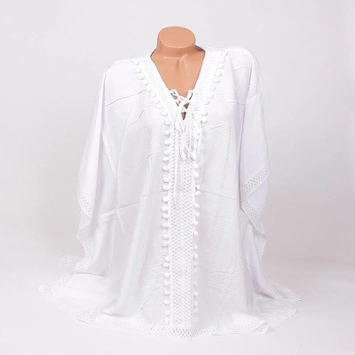 Туника за плаж в бяло с плетена дантела