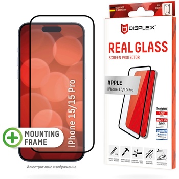 Displex Стъклен протектор за екран Displex Real Glass Full Cover (3D) за iPhone 15/15 Pro (22435)